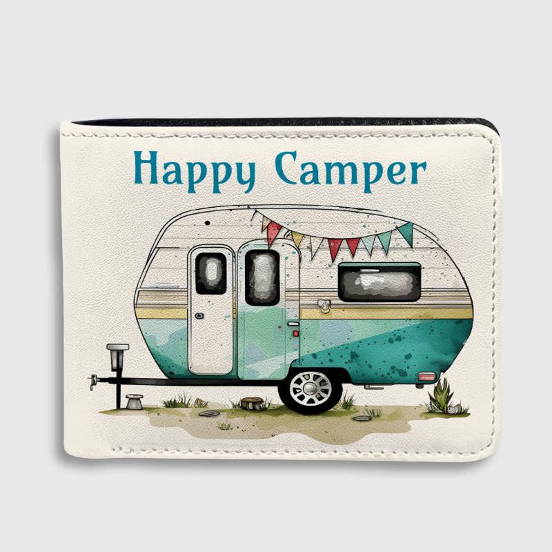 Happy Camper Print Bifold Wallet for Camping Lovers Daily Use