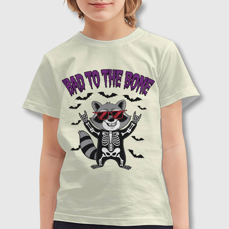 Bad To The Bone Raccoon Kids Tee for Halloween