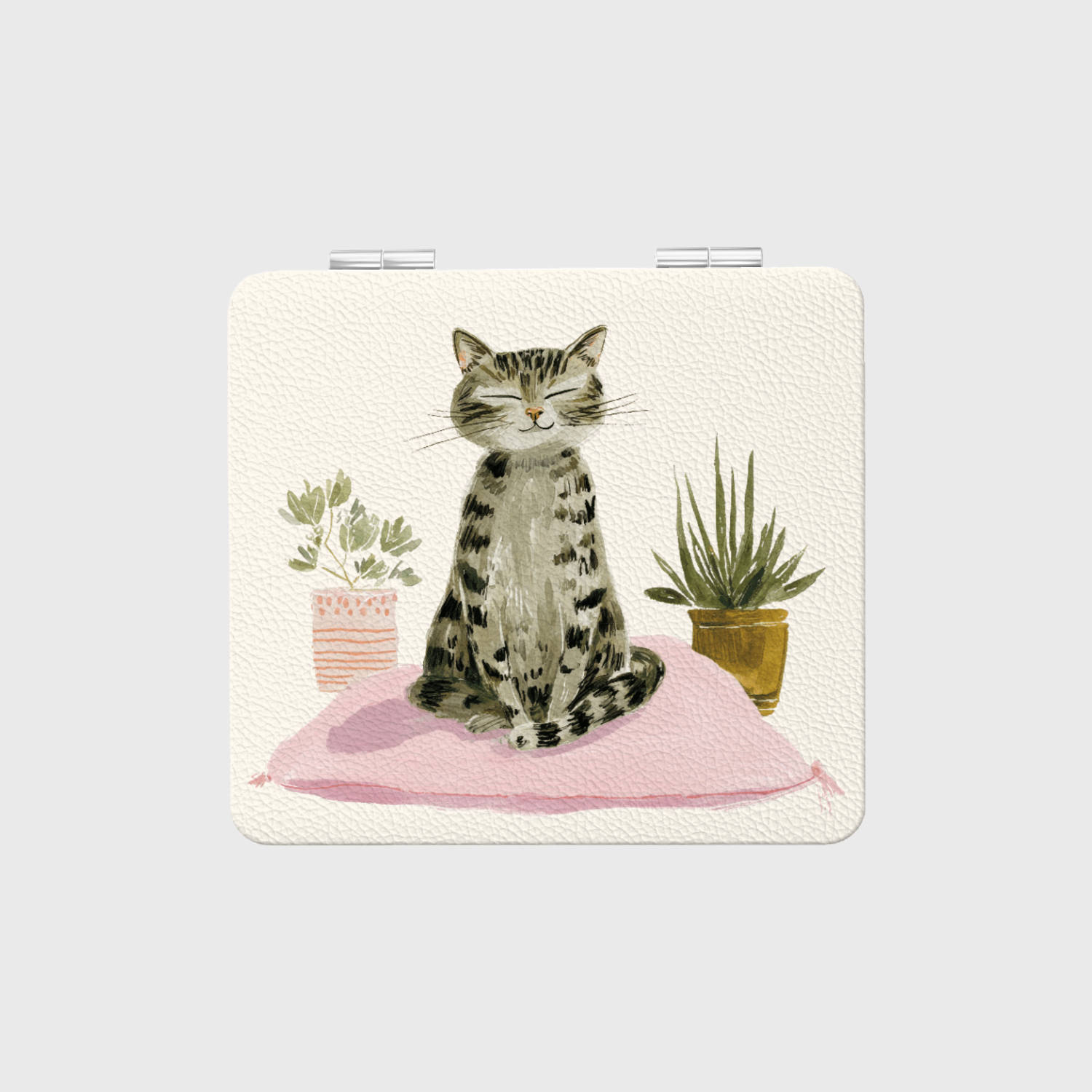 Cute Meditating Cat Square Pocket Makeup Mirror for Cat Lovers Birthday Holiday Gifts