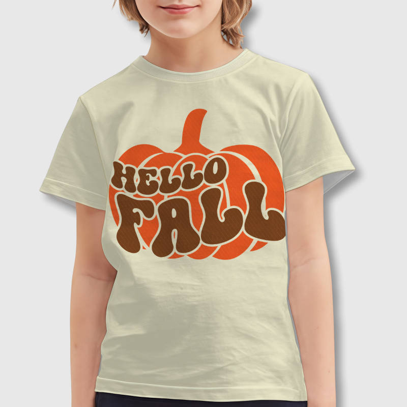 Retro Hello Fall Pumpkin Kids T-Shirt for Halloween Thanksgiving