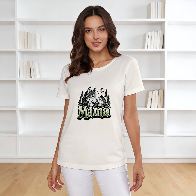 Wolf Mama Print Short Sleeve T-Shirt for Mom Mother's Day Gift