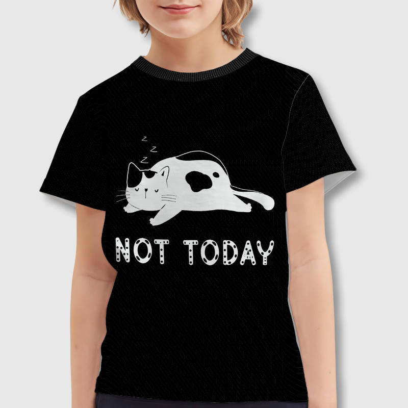 Funny 'Not Today' Cat Print Kids T-Shirt for Pet Lovers Casual Wear