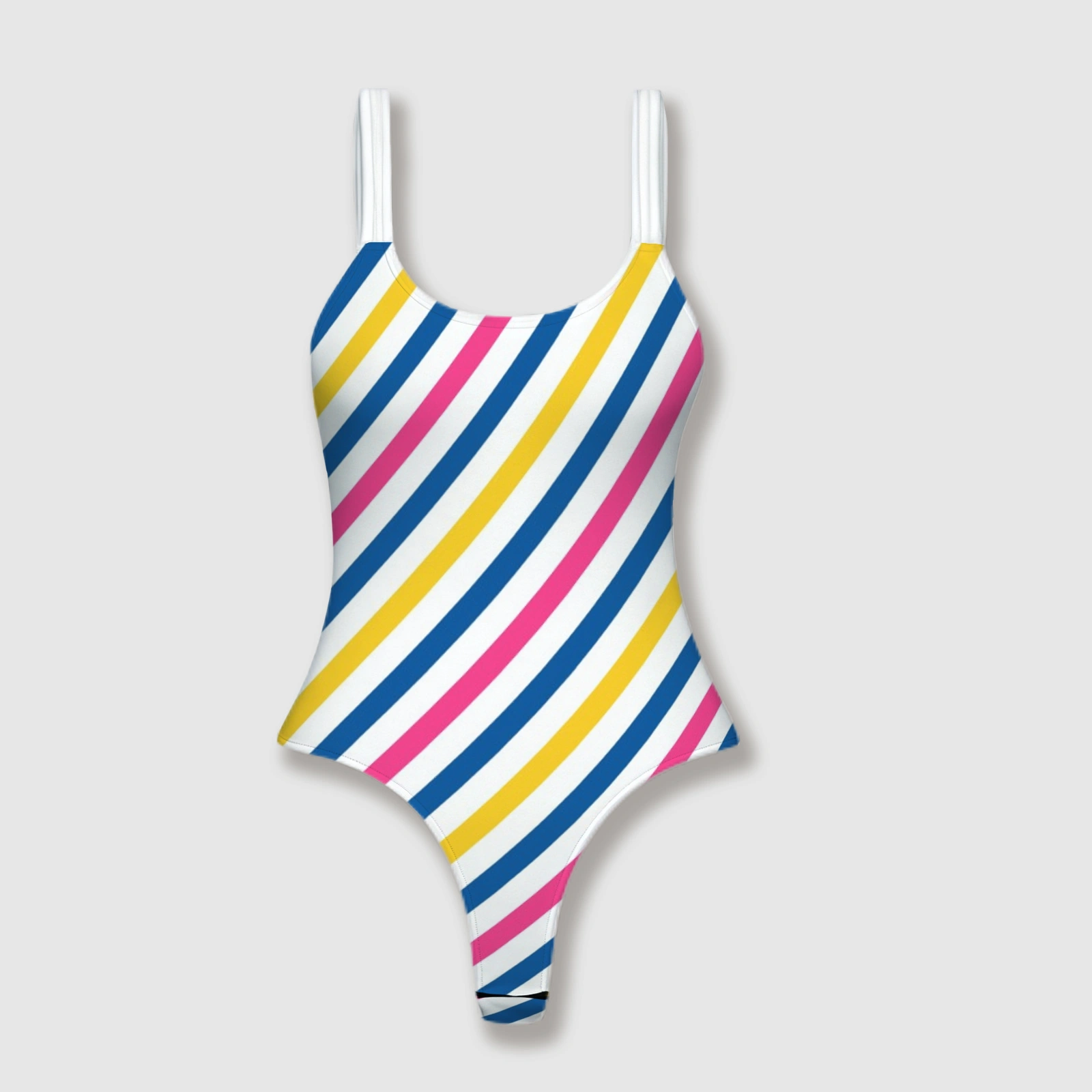 Retro Rainbow Stripe Thong One Piece Swimsuit for Women Beach
